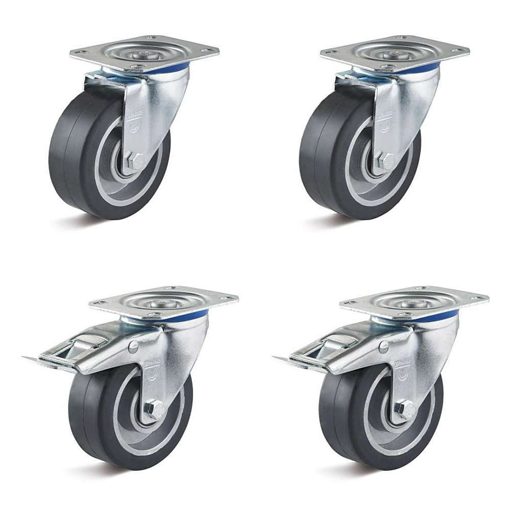 Lot de 4 roues de rechange en caoutchouc plein 125 mm pour roulettes pivotantes roulettes de transport 100 kg avec jante en acier 